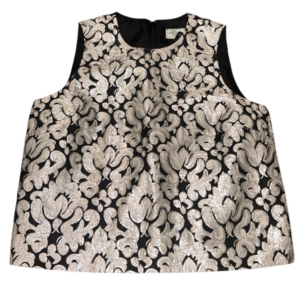 Kate Spade x Madison Avenue Black and Silver Brocade Blouse